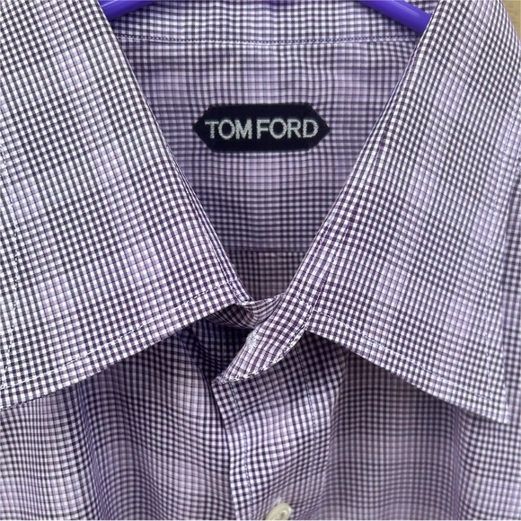 TOM FORD Glen Check Shirt 44 Neck 17.5" Prince of Wales Cotton Poplin - Picture 11 of 16